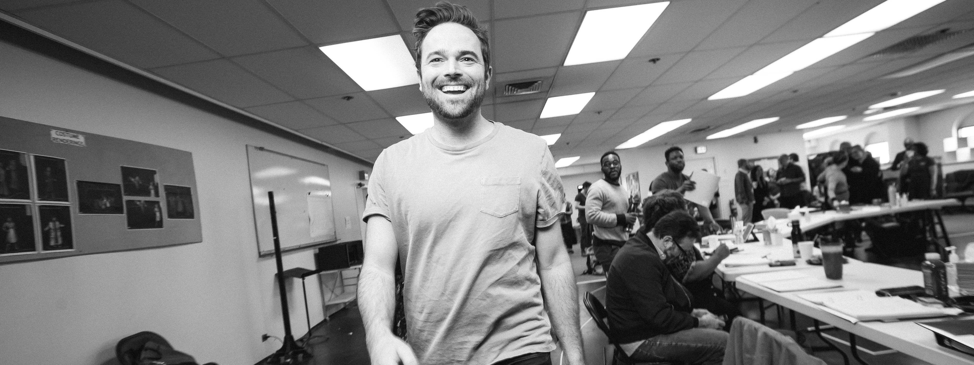 Patrick Mulvey at first rehearsal for THE ADVENTURES OF AUGIE MARCH. Photo by Joe Mazza.