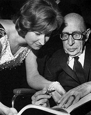 Ursula Boese (Jocaste) and Igor Stravinsky at the Premiere of "Oedipus Rex" in the Mailänder Scala, 1963.