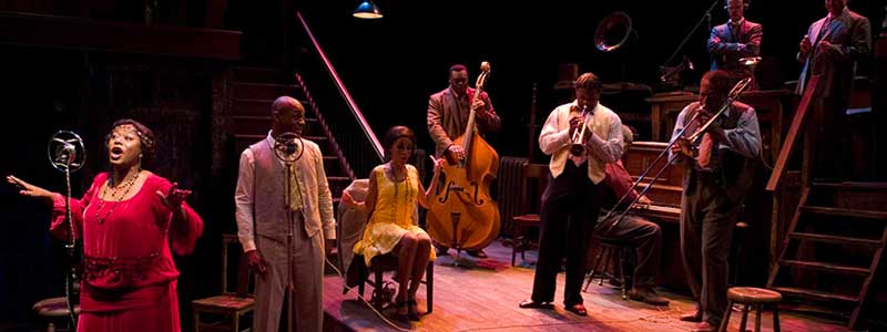 Photo of Greta Oglesby, Kelvin Roston Jr., Kristy Johnson, A.C. Smith, James T. Alfred, Alfred H. Wilson, Cedric Young, Thomas J. Cox and Stephen Spencer MA RAINEY'S BLACK BOTTOM by Michael Brosilow.