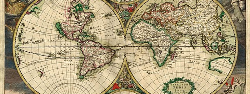 Rendering of a world map from 1689.