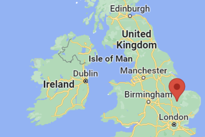 Google maps screenshot with a red pin showing the location of the Fen District in the United Kingdom. 