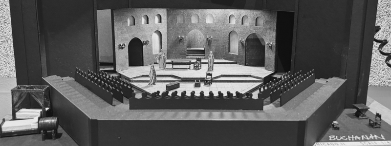 A set model depicting an English court.