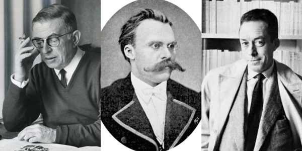 A triptych of photos of three men in portrait.