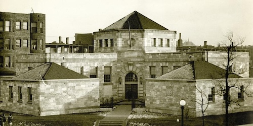 An imposing library building.